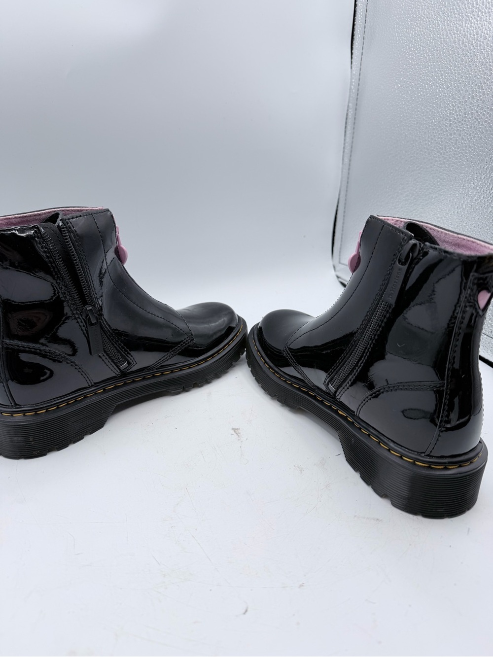 Dr. Martens Kids Black Patent Leather Zip Ankle Combat Boots Hearts US 3 - Picture 3 of 6
